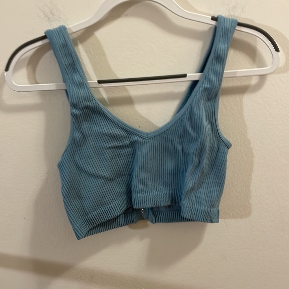 Aerie Blue Ribbed Button-Front Bra - Picture 4 of 5